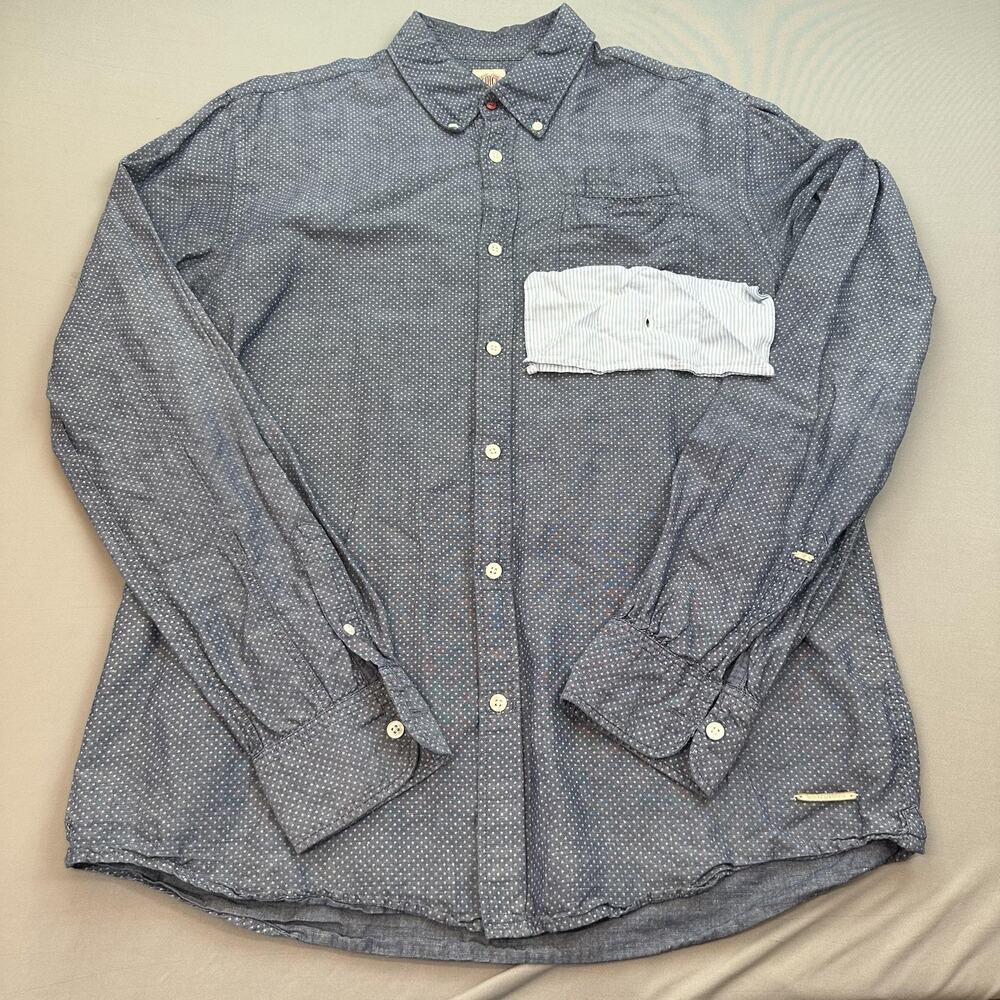 Vintage Scotch & Soda Shirt Mens Large Blue Microdot Chambray Casual